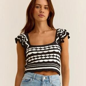 Z SUPPLY Noella Crochet Top Black Size Large NWT